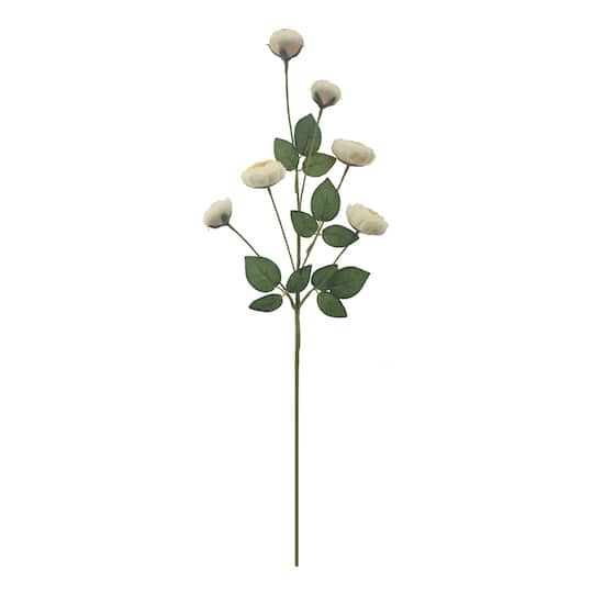 32" Cream Ranunculus with Leaves Stem by Ashland®